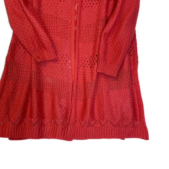 99 Jane Street Long Open Cardigan Sweater, Coral Rose, Crocheted size Large - Picture 16 of 16